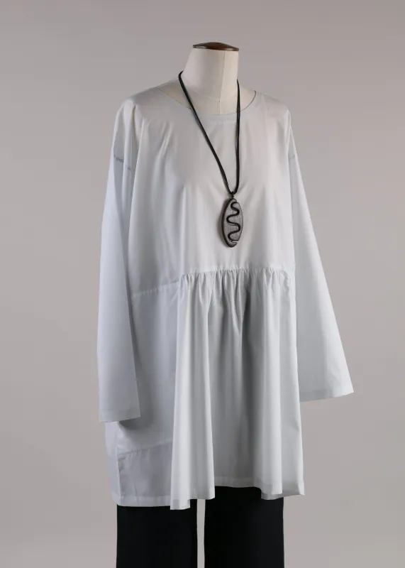 cotton a-line round neck tunic with pleated panels - long plus (skypale) sold by eskandar