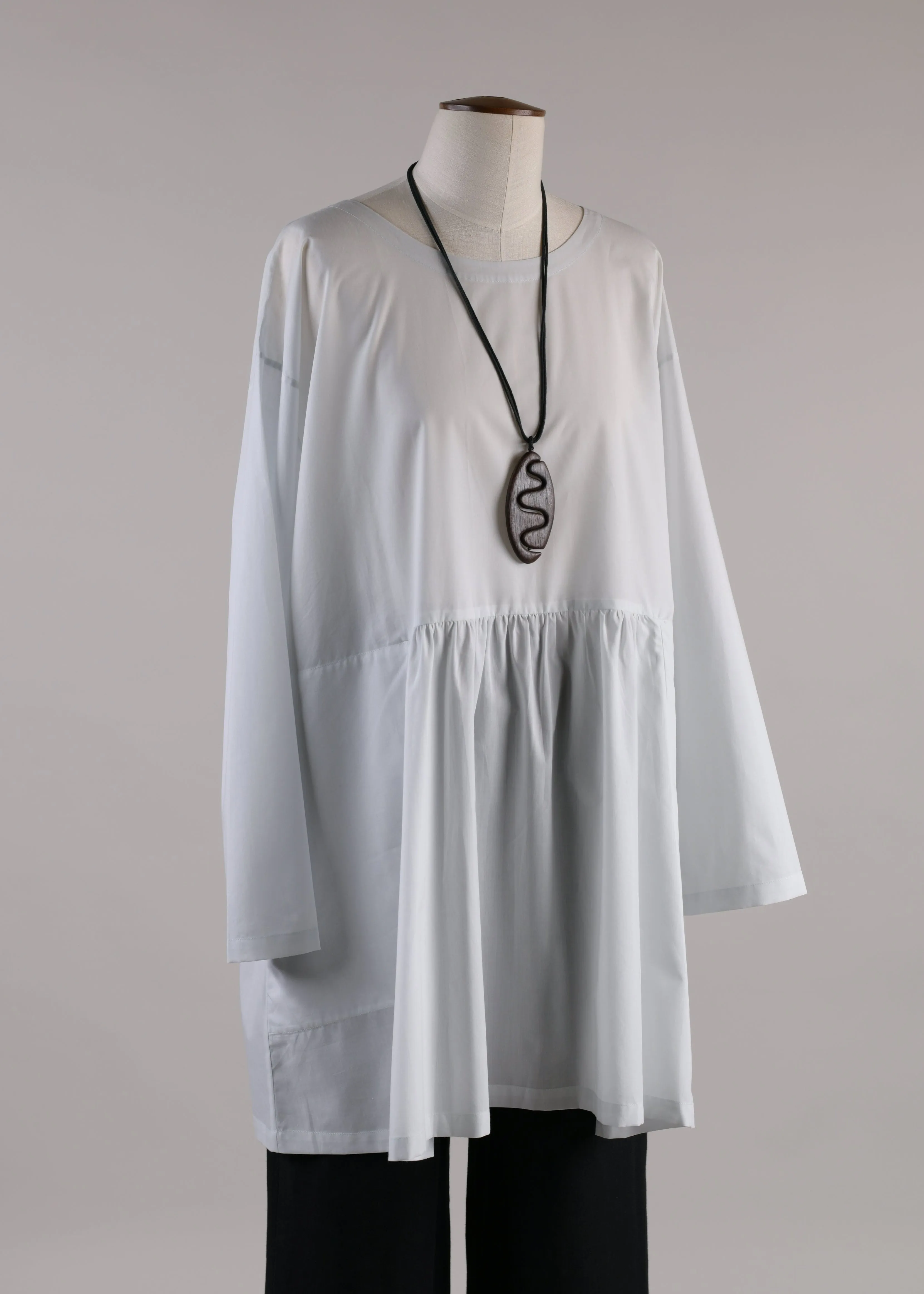 cotton a-line round neck tunic with pleated panels - long plus (skypale) sold by eskandar