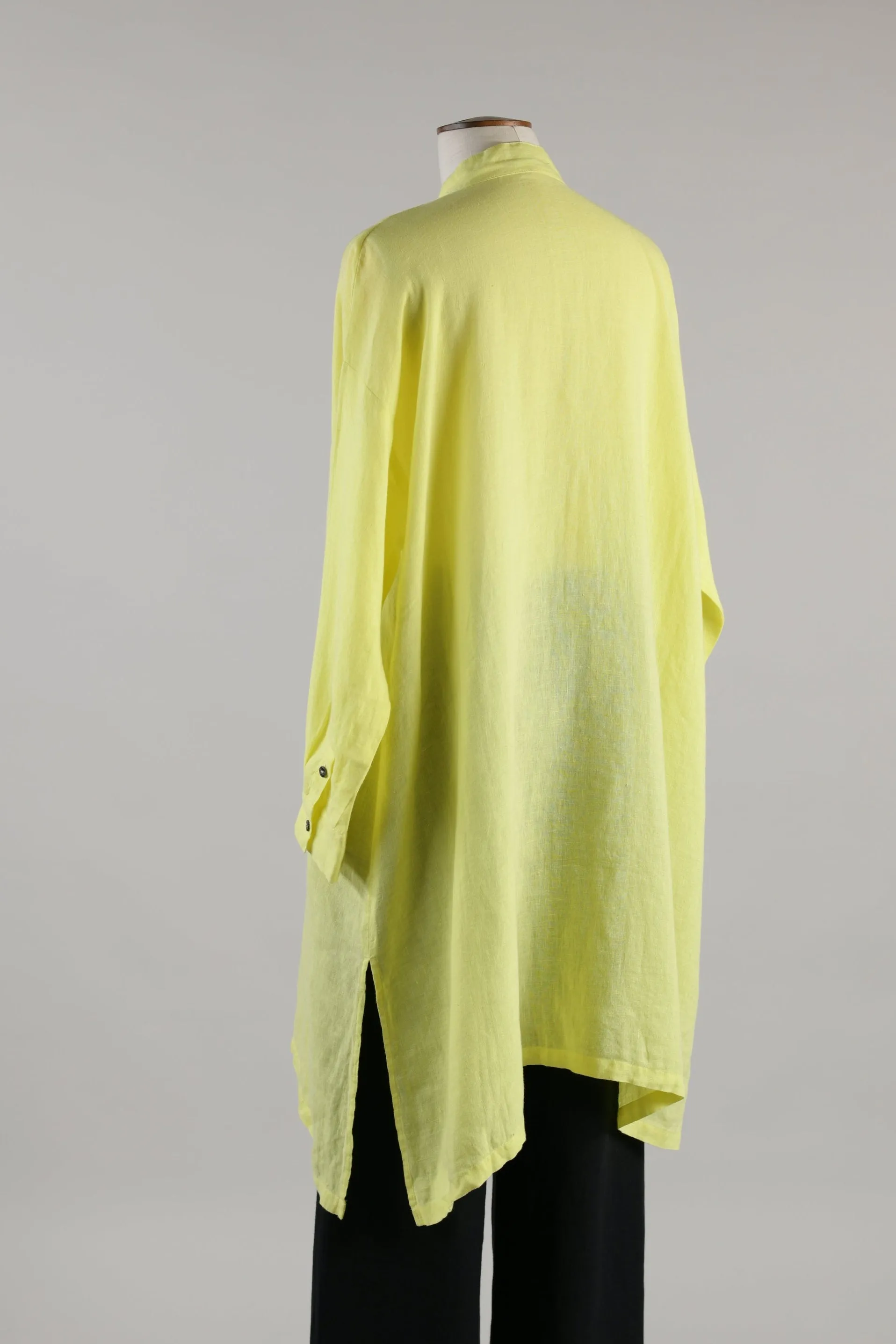 linen wide a-line collarless shirt - very long with slits (lemonsour) sold by eskandar product image thumbnail 3