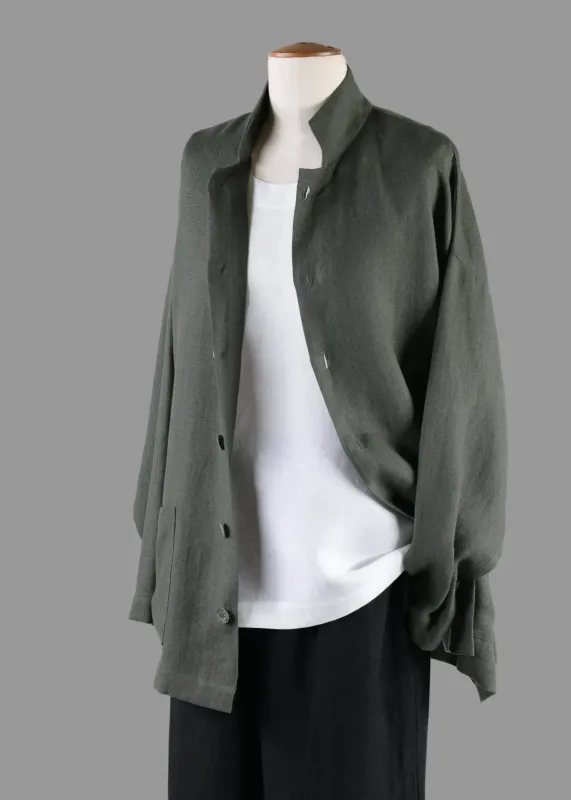 linen achkan stand collar jacket - long (ferngreendark) sold by eskandar