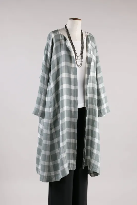 linen 3/4 length side pleated round neck coat (sage) sold by eskandar