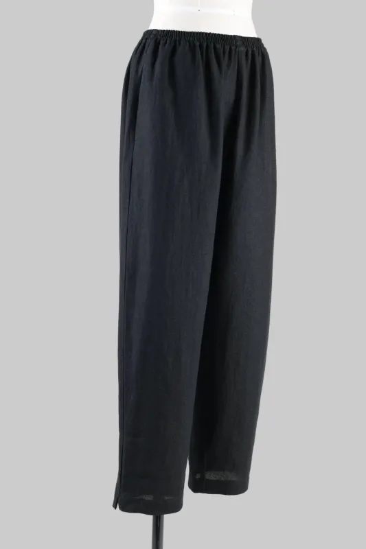 linen longer japanese trouser with ankle slits (black) made by eskandar