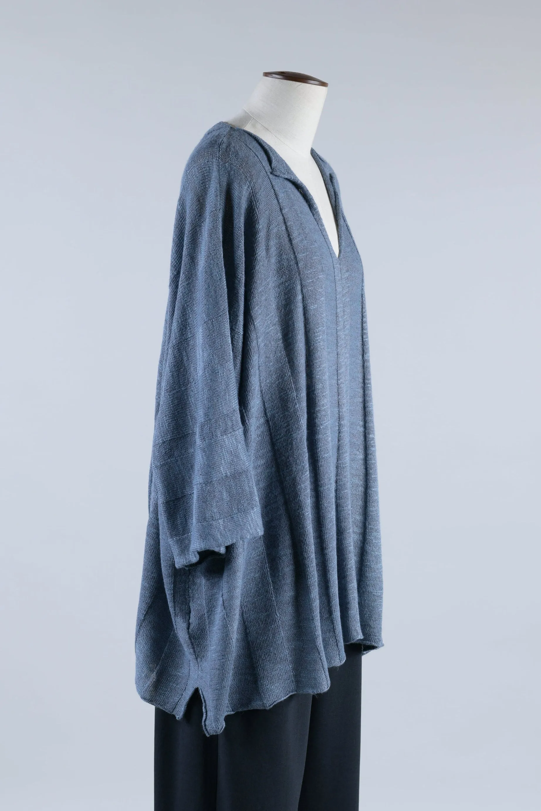 linen mix slit neck short sleeve top - mid plus (bluestorm) sold by eskandar product image thumbnail 2