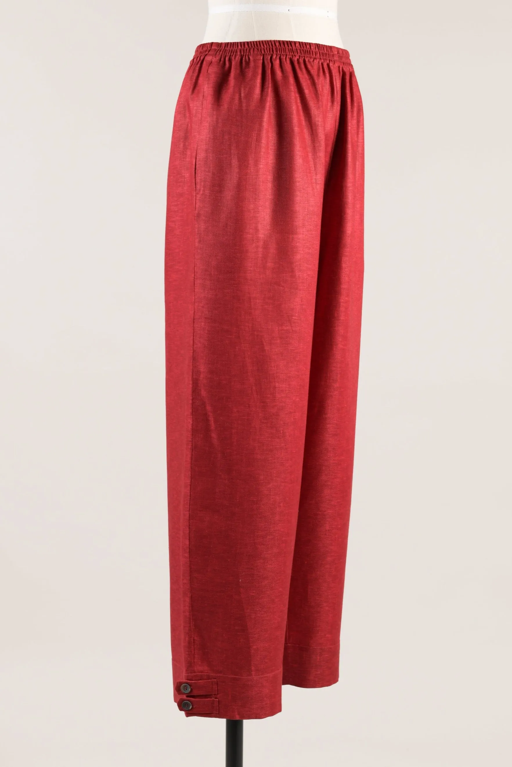 linen slimmer longer japanese trousers with button cuff detail (poppy) sold by eskandar product image thumbnail 2