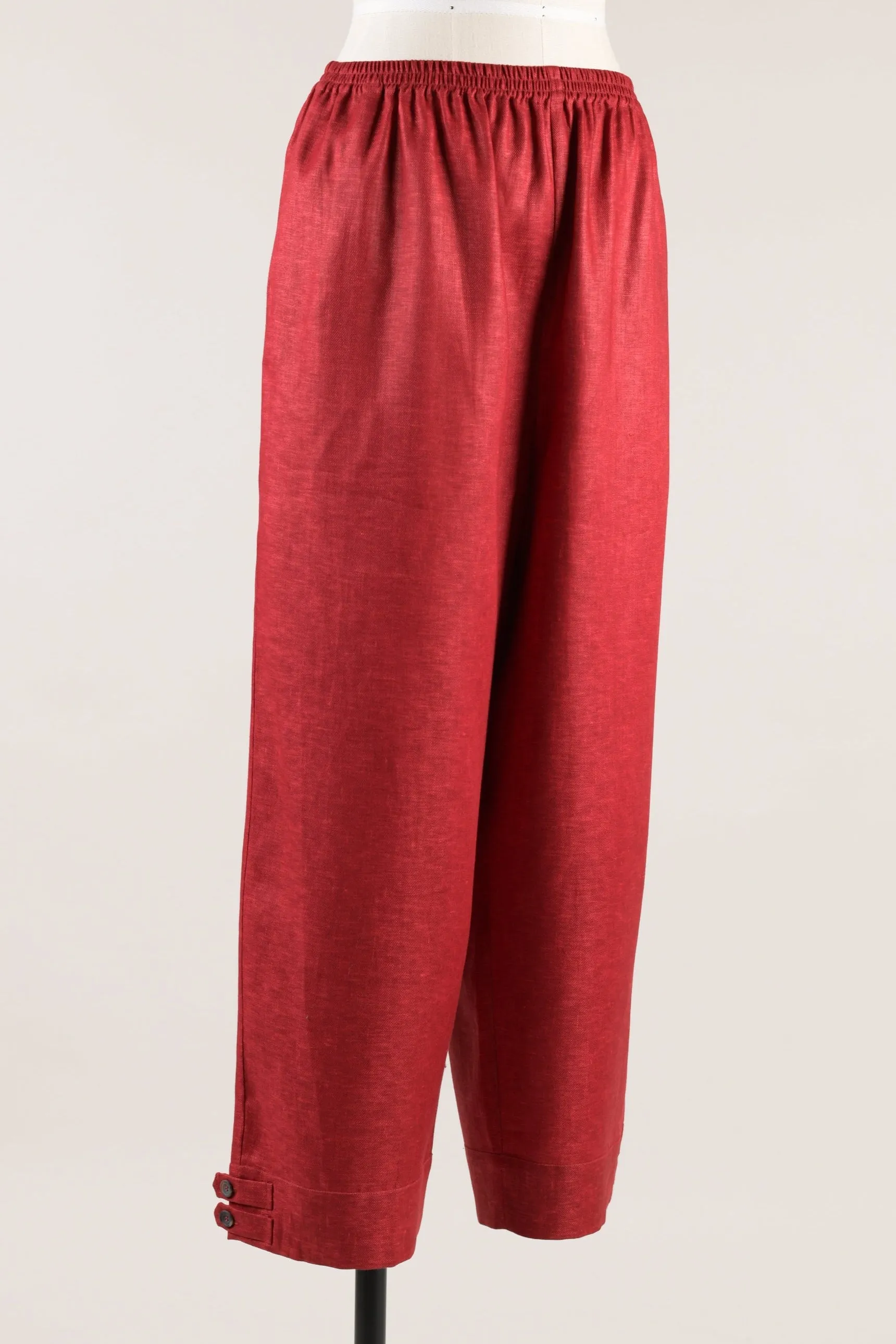 linen slimmer longer japanese trousers with button cuff detail (poppy) sold by eskandar