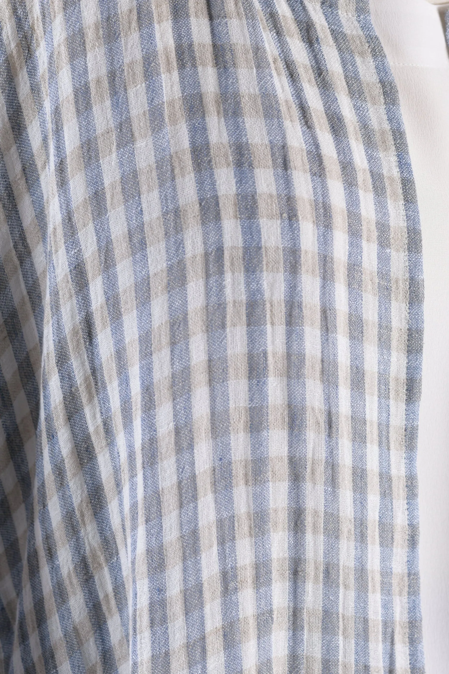 linen mix 3/4 length side pleated round neck coat (denim/natural) sold by eskandar product image thumbnail 4