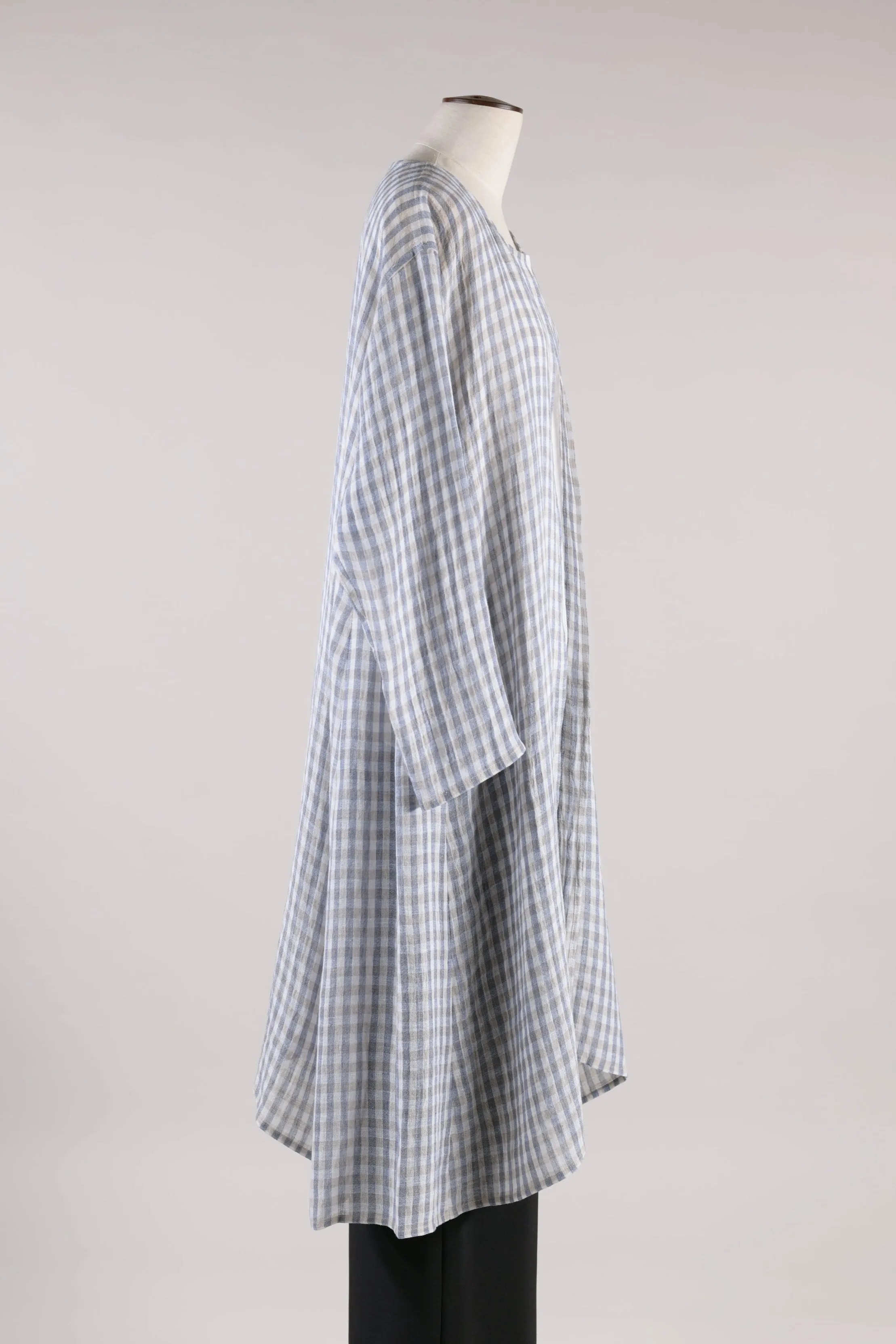 linen mix 3/4 length side pleated round neck coat (denim/natural) sold by eskandar product image thumbnail 3