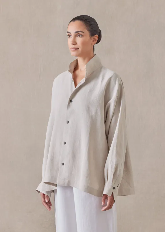 lightweight linen caucasus shirt with notch collar - mid plus (natural) made by eskandar
