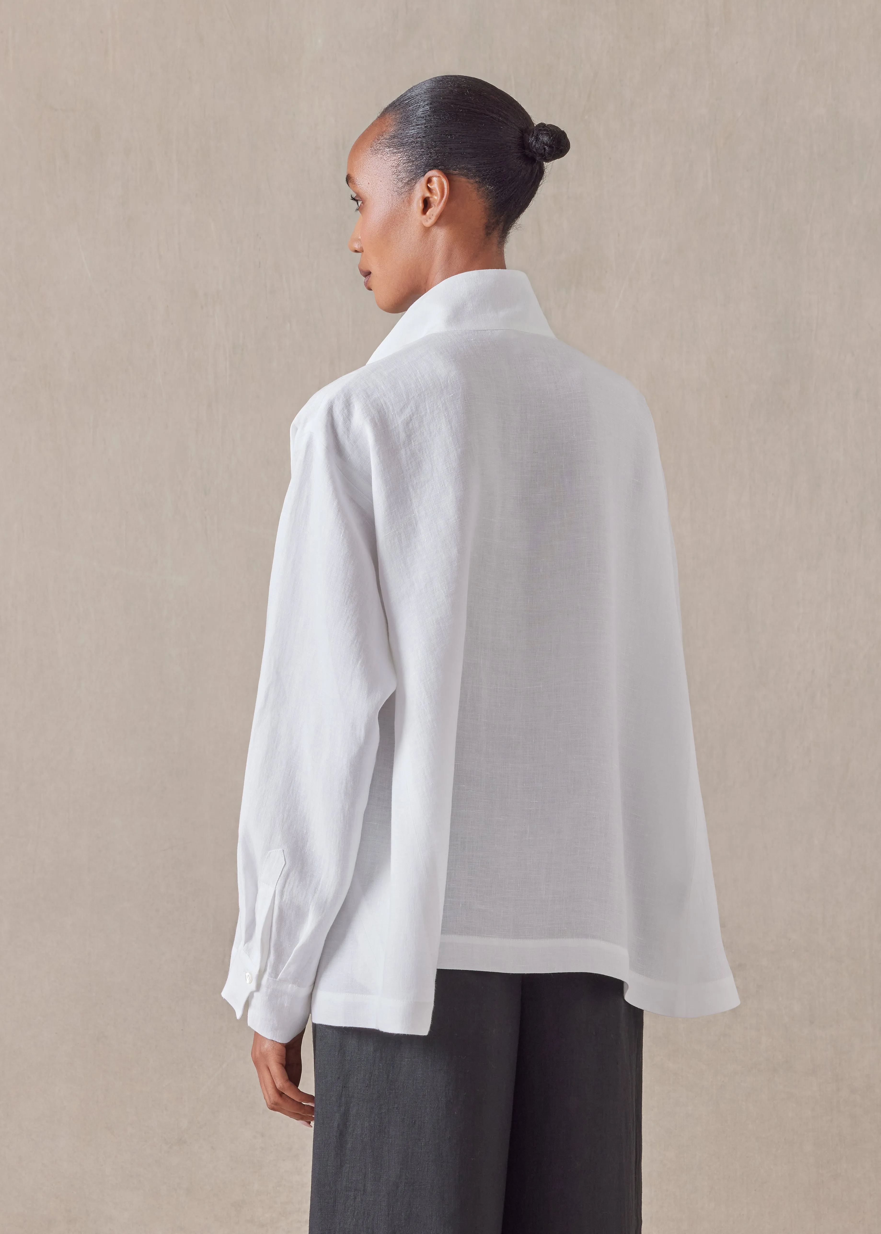 lightweight linen caucasus shirt with notch collar - mid plus (white) sold by eskandar product image thumbnail 4