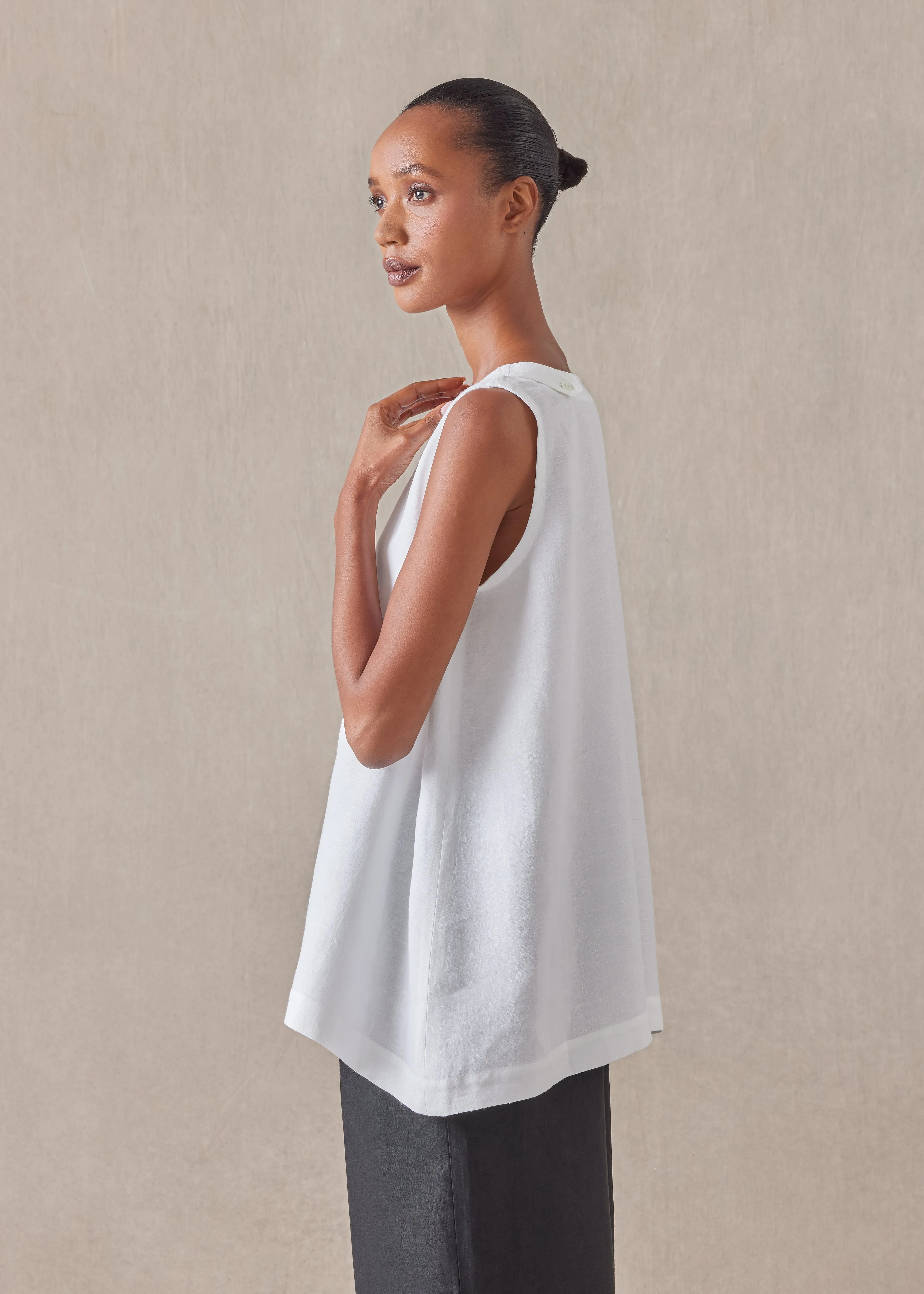 lightweight linen a-line round neck shell - mid plus (white) sold by eskandar product image thumbnail 3