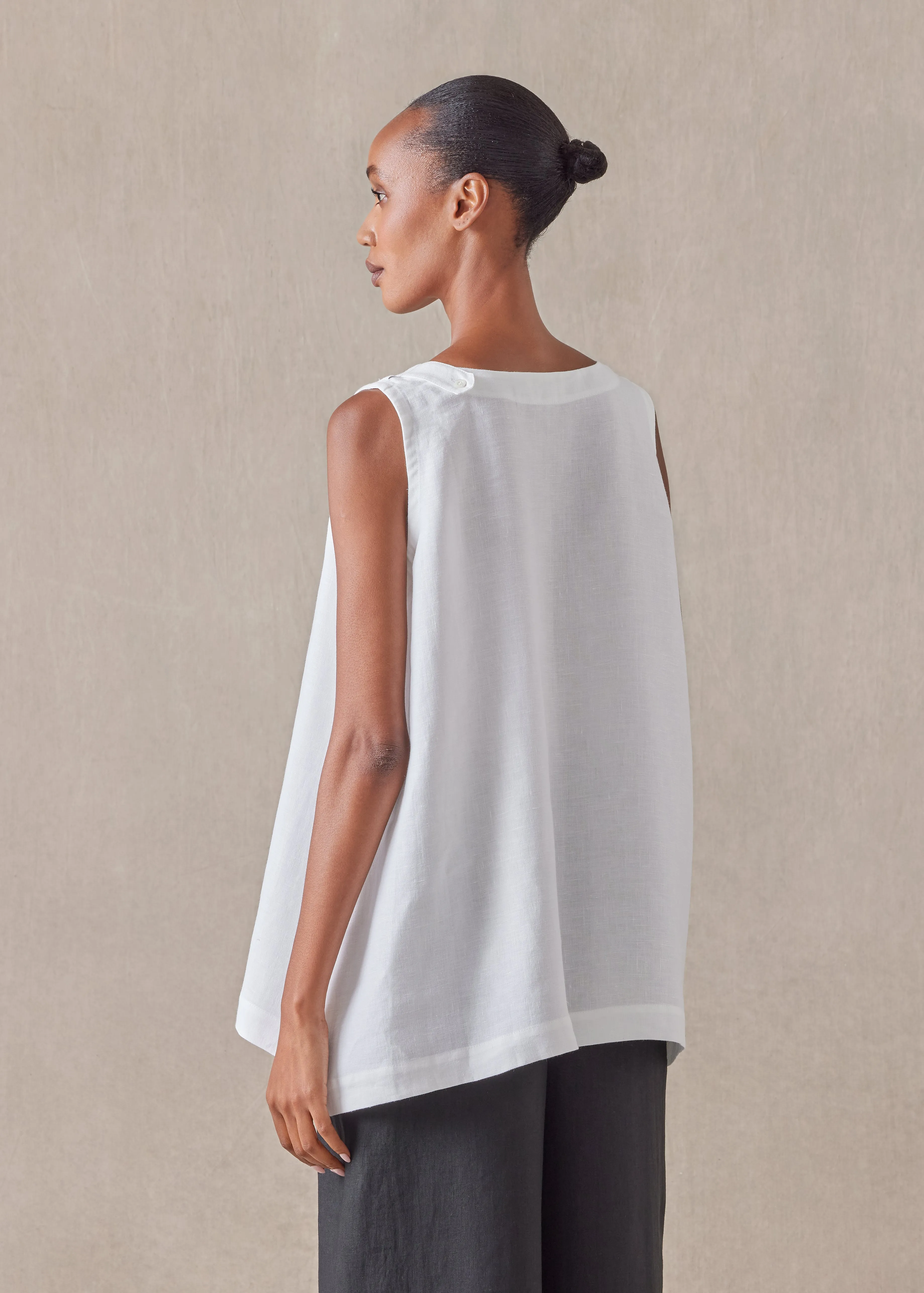 lightweight linen a-line round neck shell - mid plus (white) sold by eskandar product image thumbnail 4