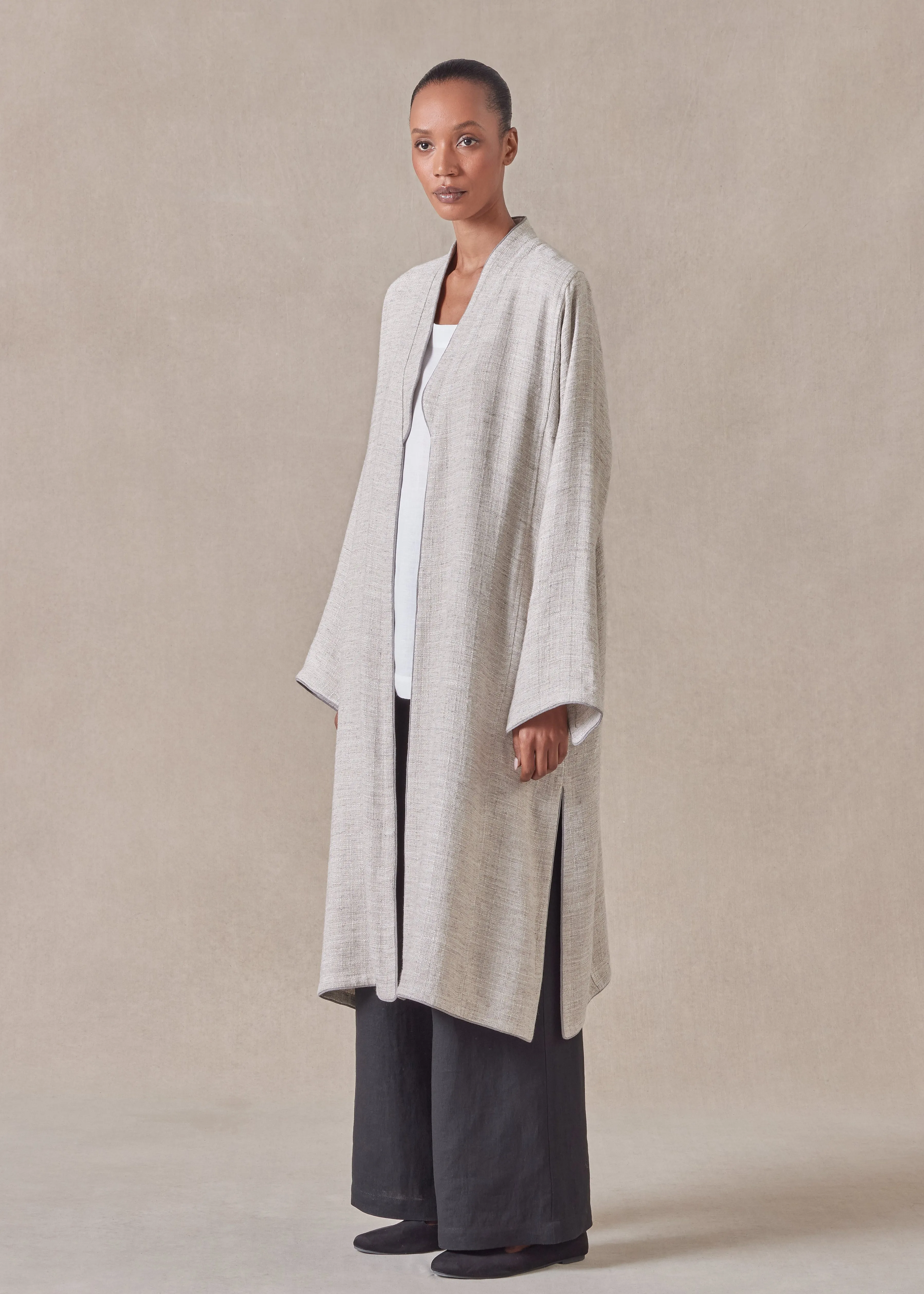 textured linen mix bakhtiari coat (natural) sold by eskandar