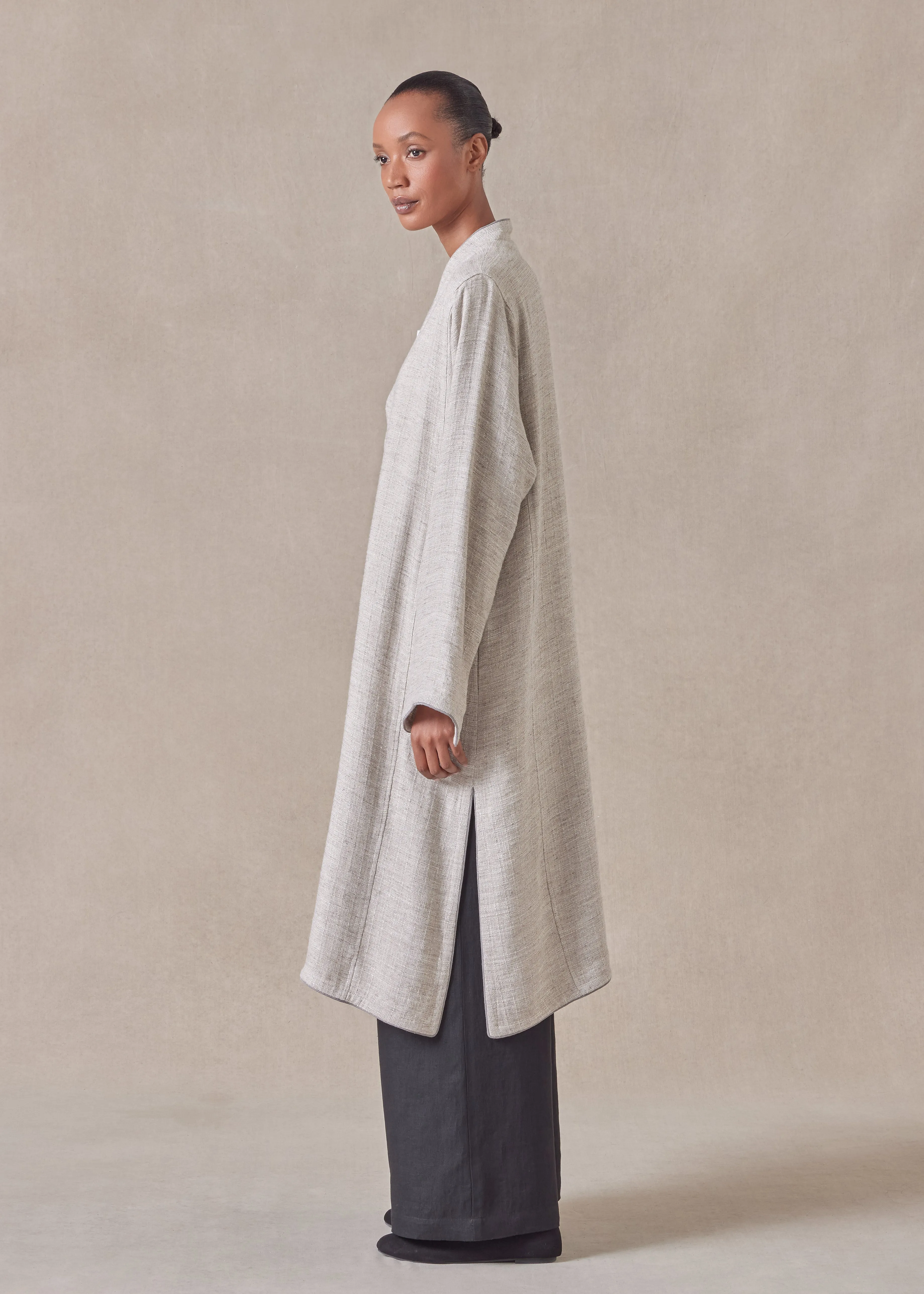 textured linen mix bakhtiari coat (natural) sold by eskandar product image thumbnail 2