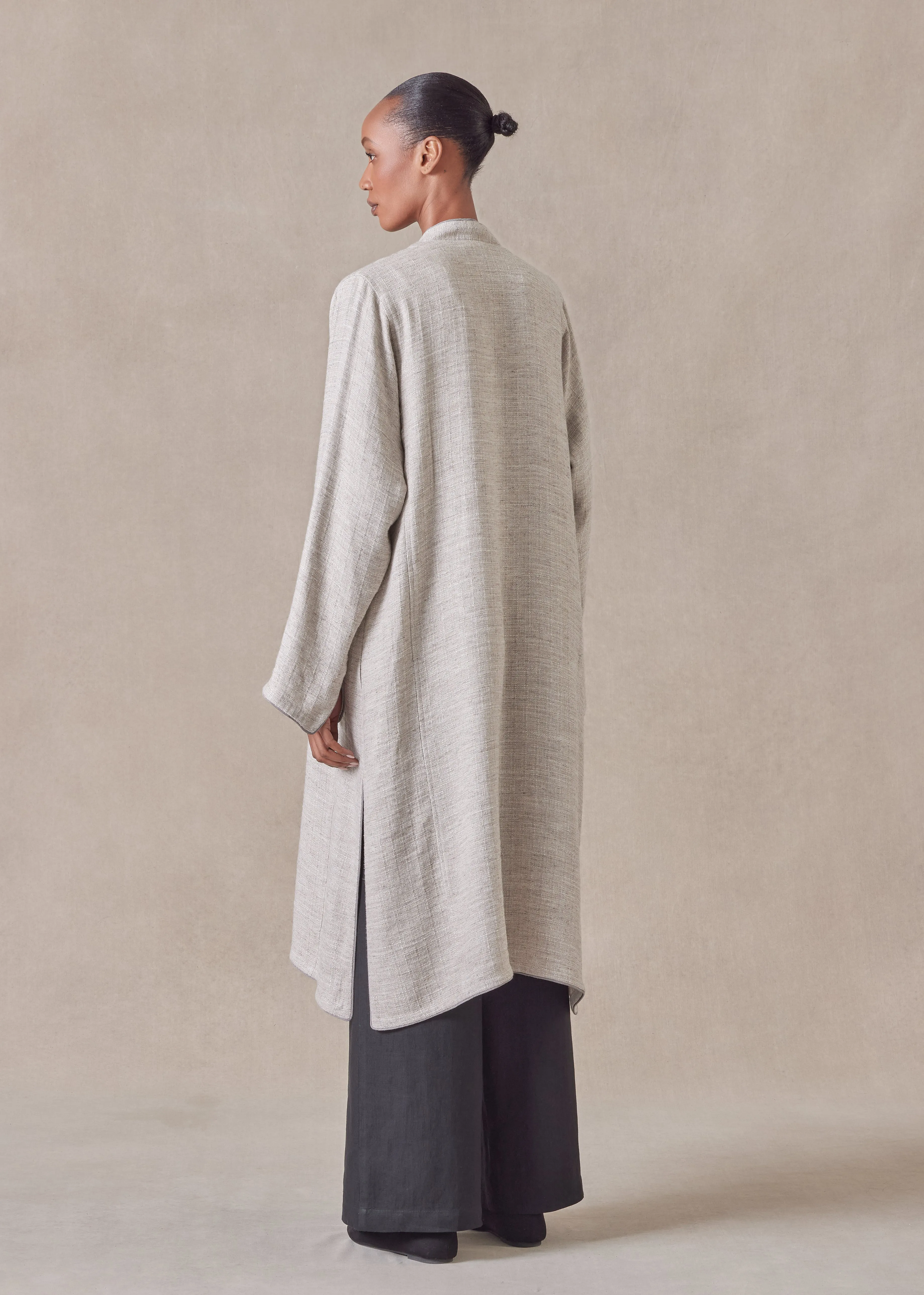 textured linen mix bakhtiari coat (natural) sold by eskandar product image thumbnail 3