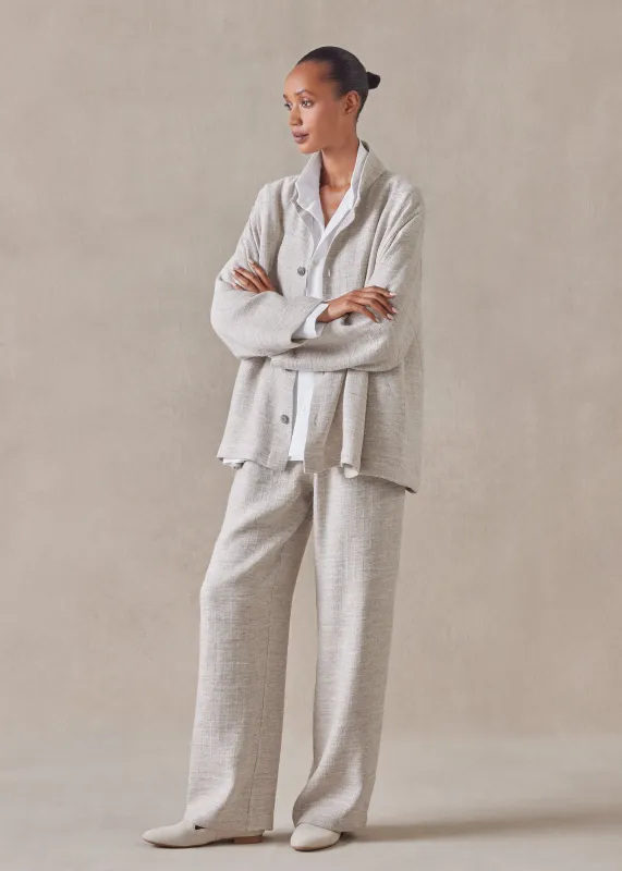 textured linen mix caucasus jacket with notch collar - mid plus (natural) sold by eskandar