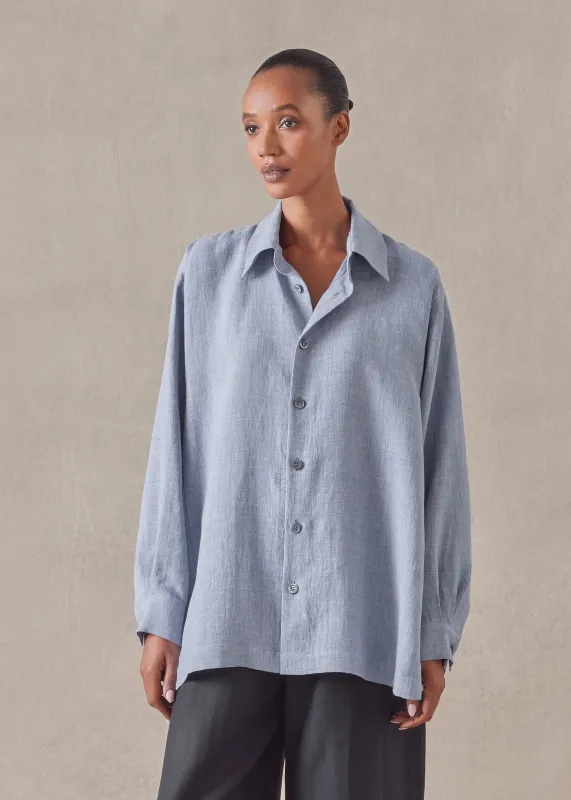 melange linen caucasus shirt with collar - long (jean) made by eskandar