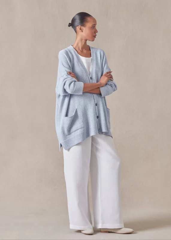 cotton linen mix v-neck cardigan - long (chambray) made by eskandar