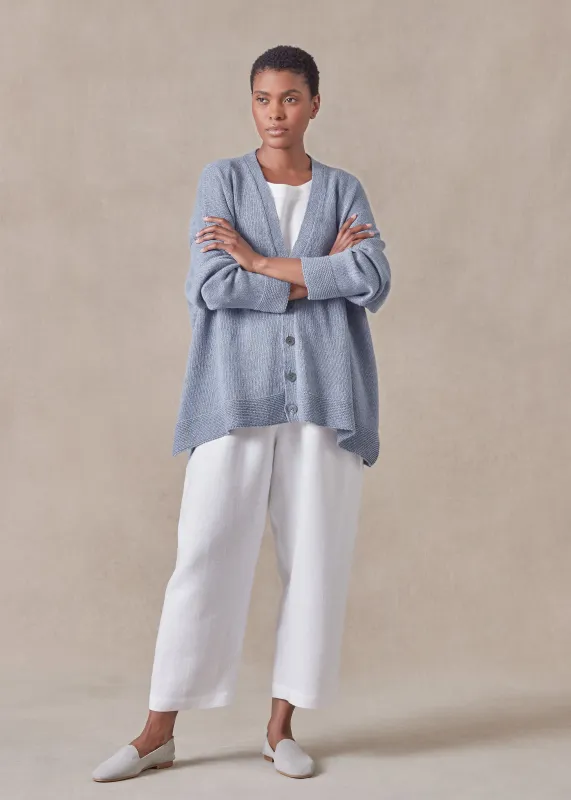 cotton linen mix  v-neck cardigan - mid (jean) sold by eskandar