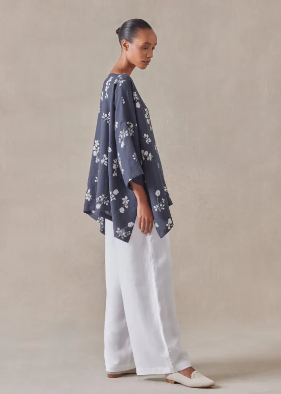 handkerchief linen dps scoop neck 3/4 sleeve top - mid plus (navy) sold by eskandar