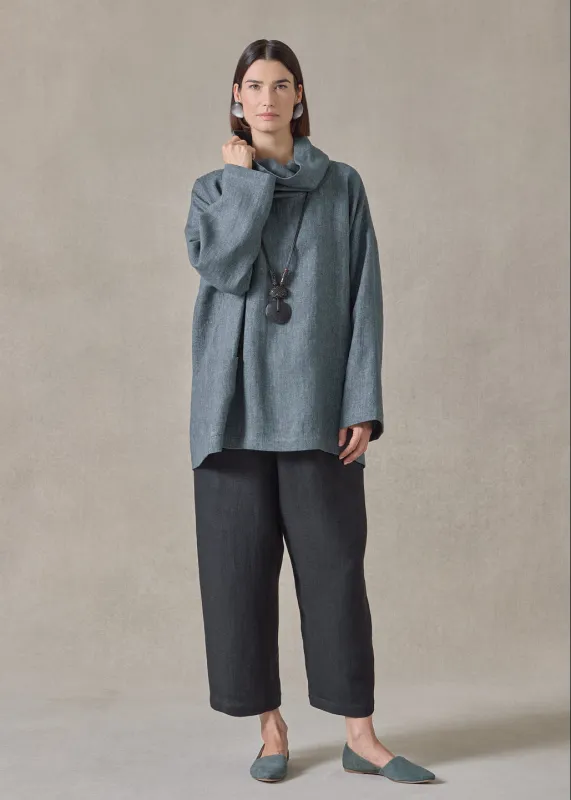 heavyweight delave linen angle to front monks top - long (petrol) made by eskandar