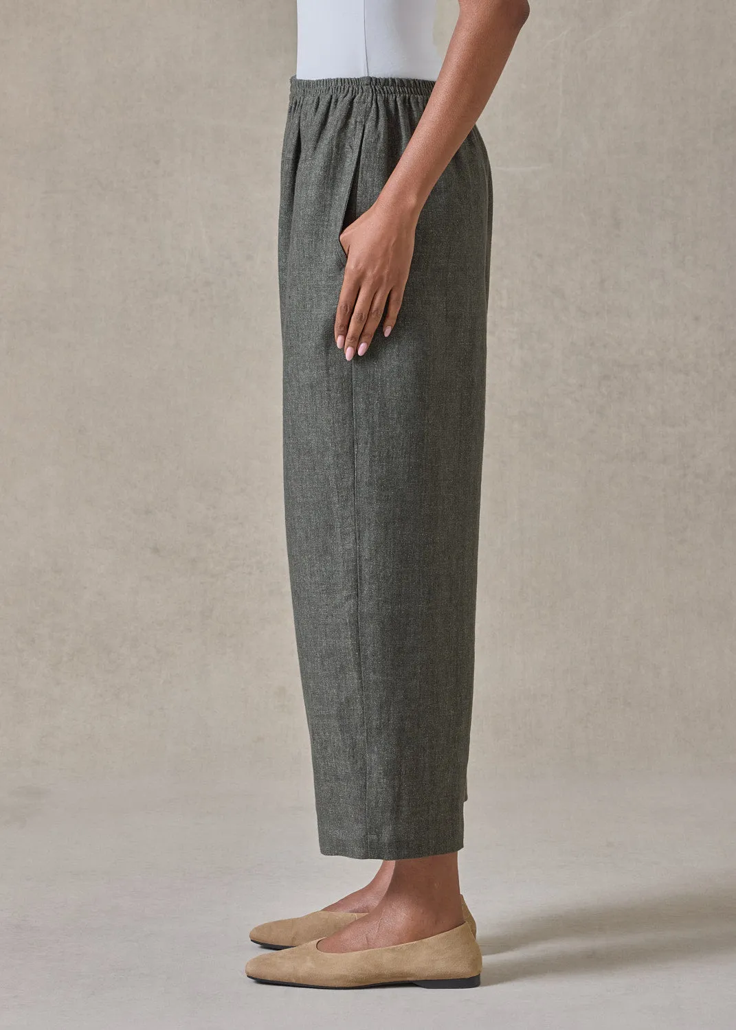 heavyweight delave linen japanese trouser (olivedark) sold by eskandar product image thumbnail 3