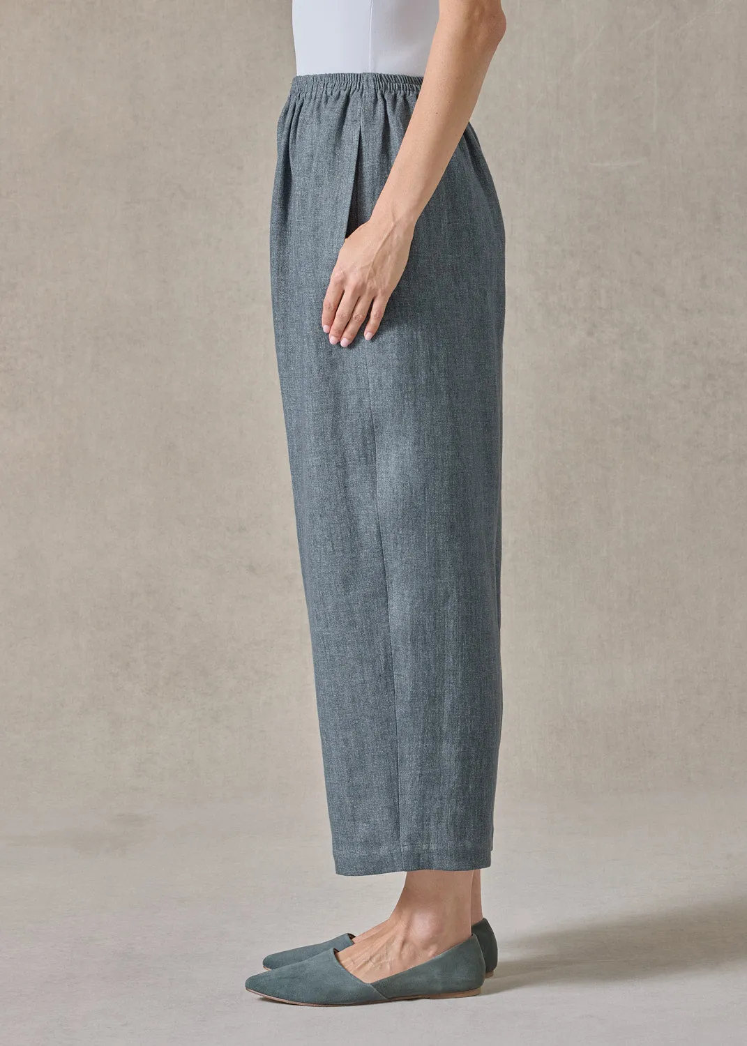 heavyweight delave linen japanese trouser (petrol) sold by eskandar product image thumbnail 3