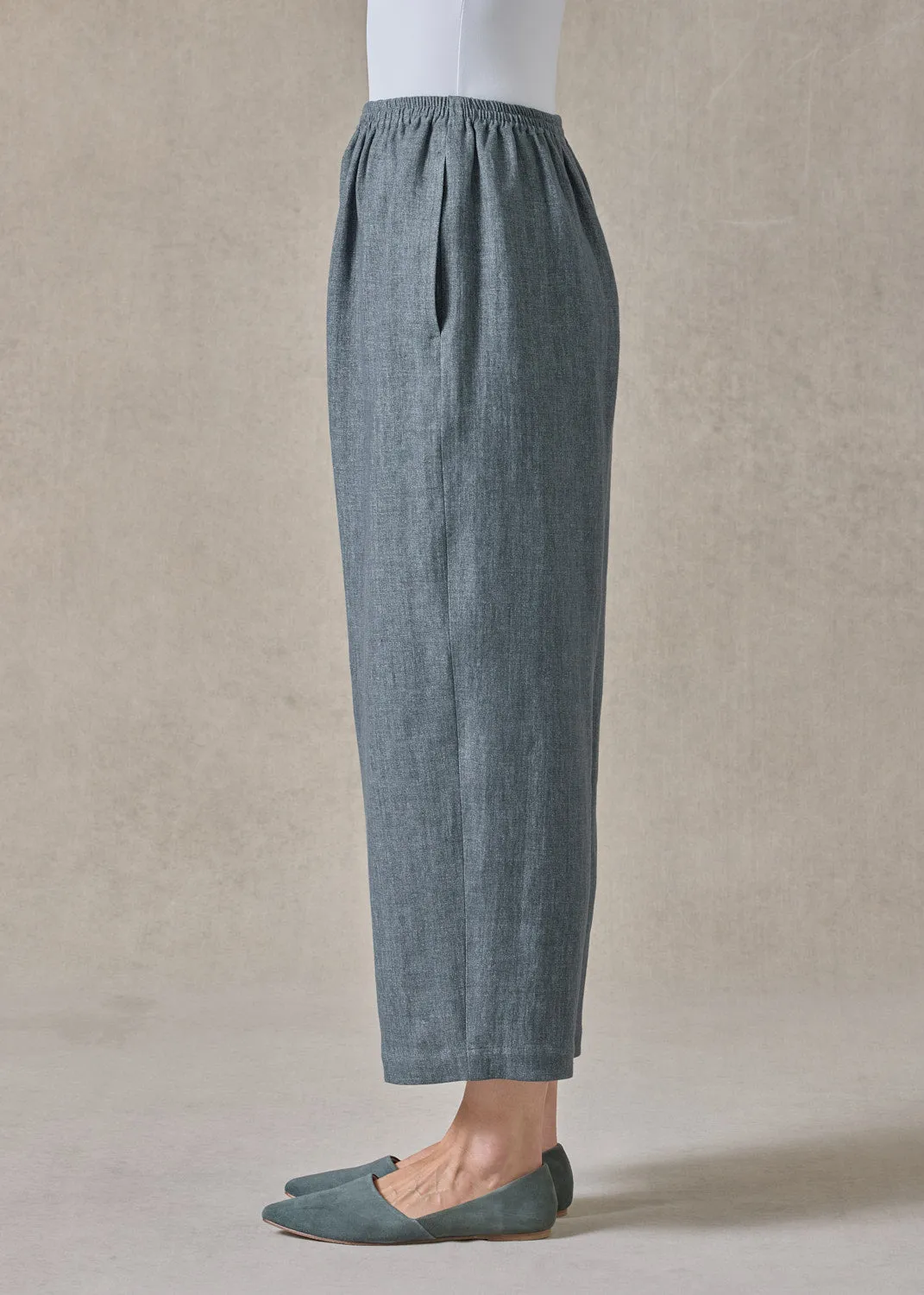 heavyweight delave linen japanese trouser (petrol) sold by eskandar product image thumbnail 4