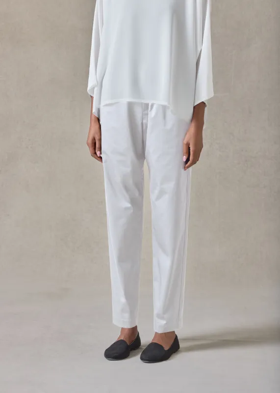 cotton stretch tapered regular trouser (white) made by eskandar