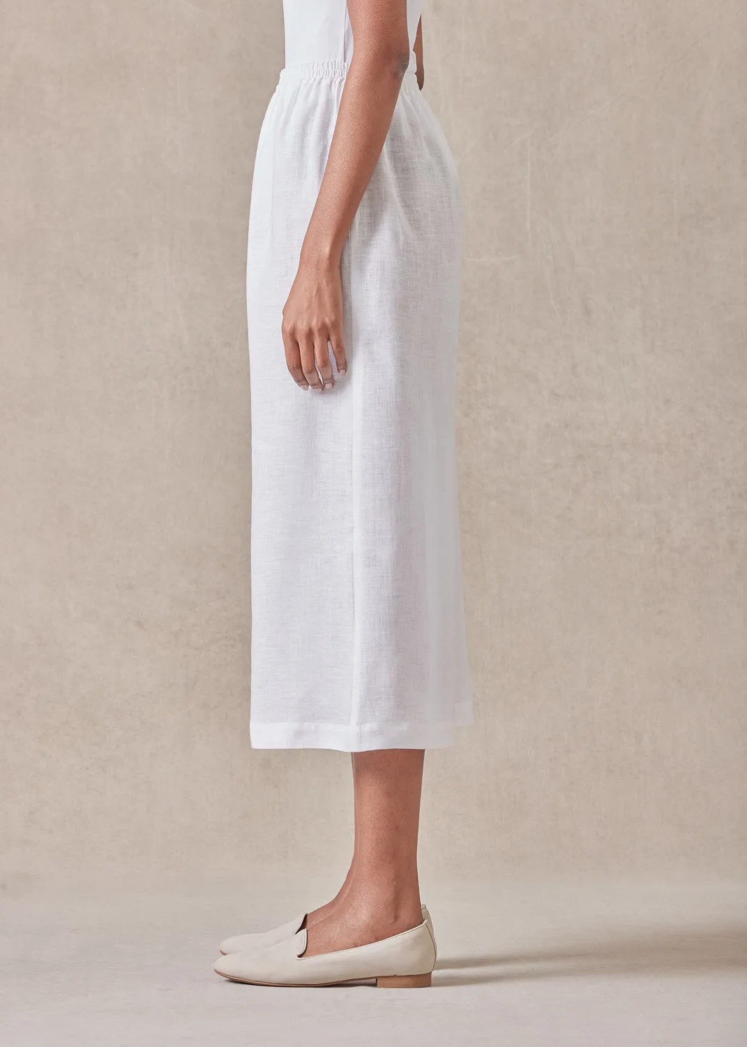 handkerchief linen flared cropped trouser (white) sold by eskandar product image thumbnail 2