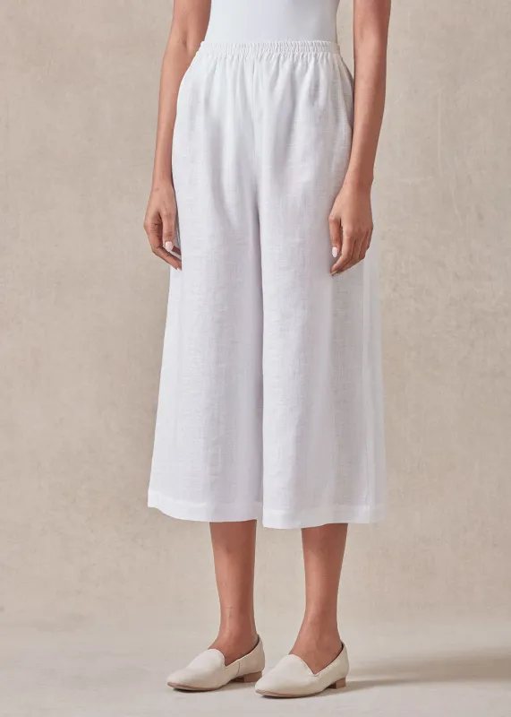 handkerchief linen flared cropped trouser (white) sold by eskandar
