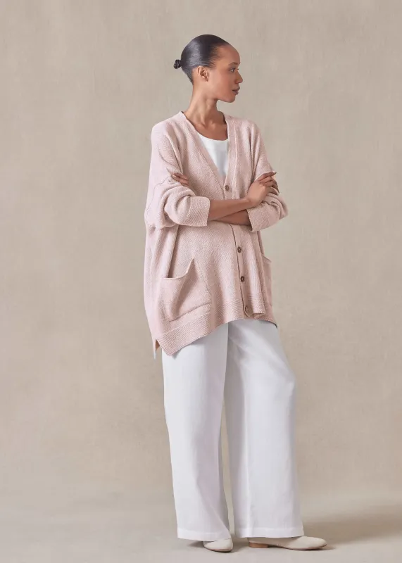 linen cotton mix V neck cardigan - long (rosepowder) sold by eskandar