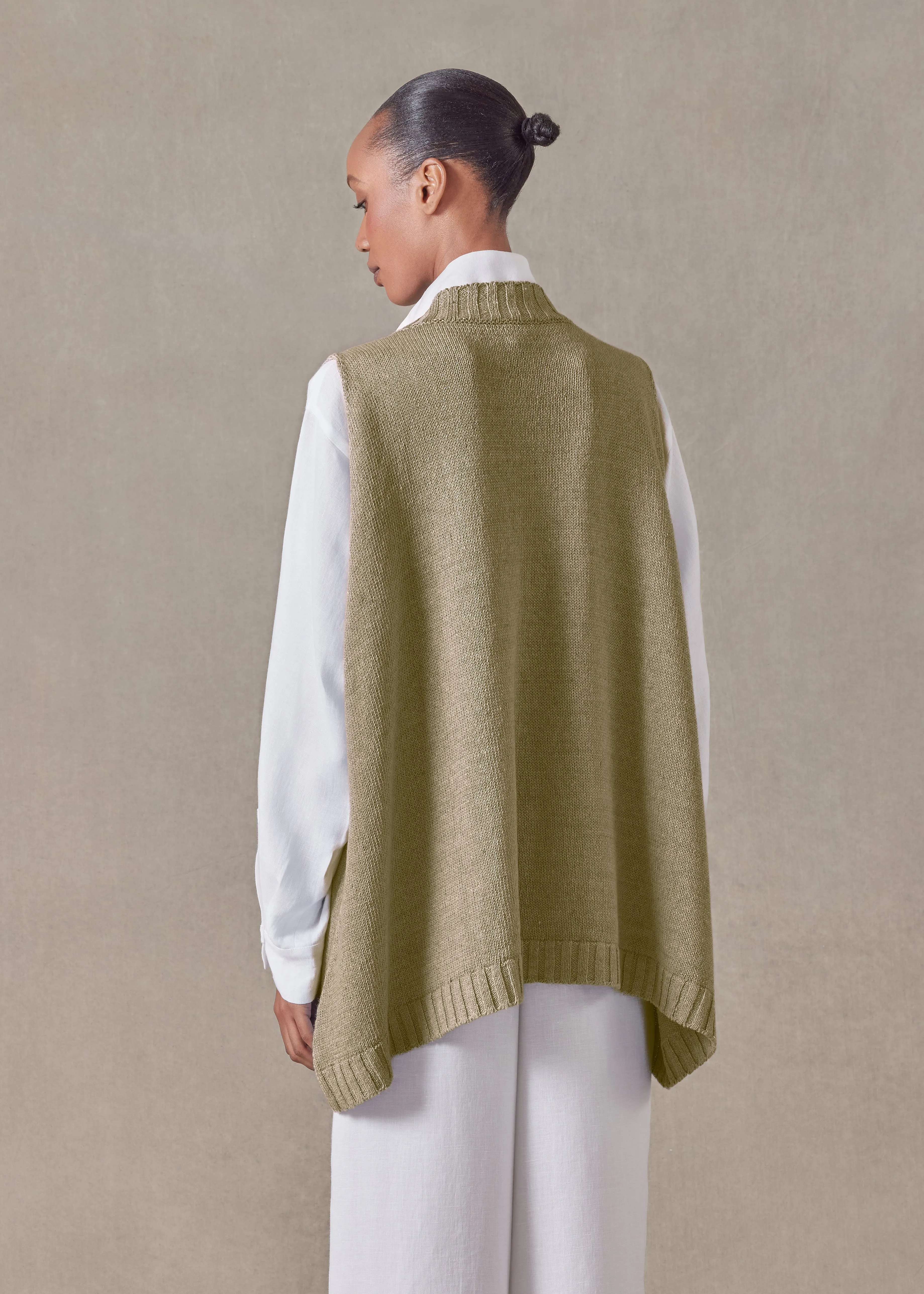 linen cotton mix sleeveless a-line V neck - mid plus (cardamom) sold by eskandar product image thumbnail 3