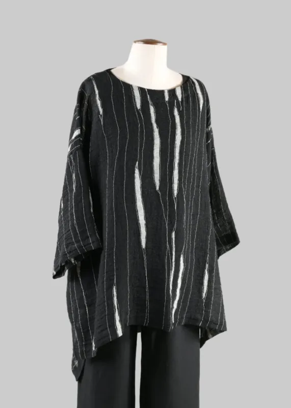 linen mix 3/4 sleeve scoop neck tunic - long (black/cream) sold by eskandar
