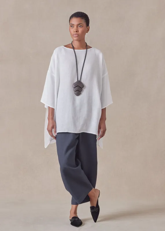 handkerchief linen sloped shoulder wide a-line scoop neck top - long (white) sold by eskandar