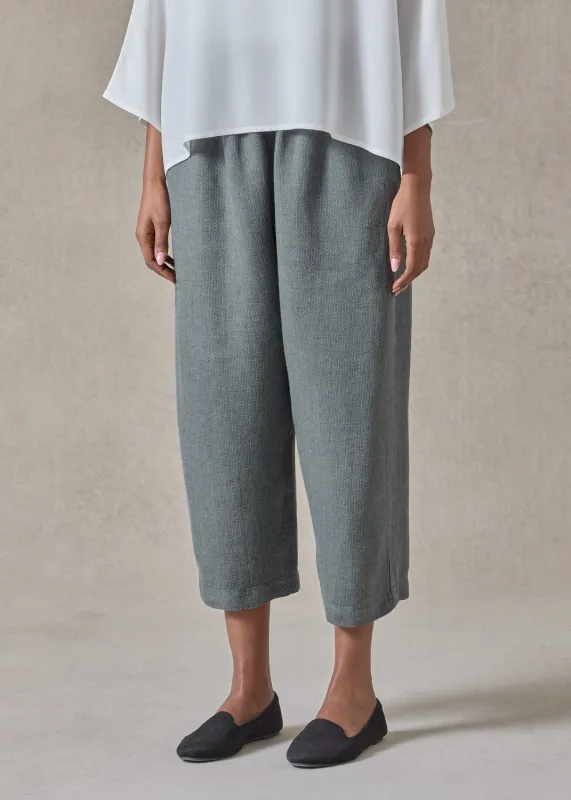textured linen japanese trouser (petrol) made by eskandar
