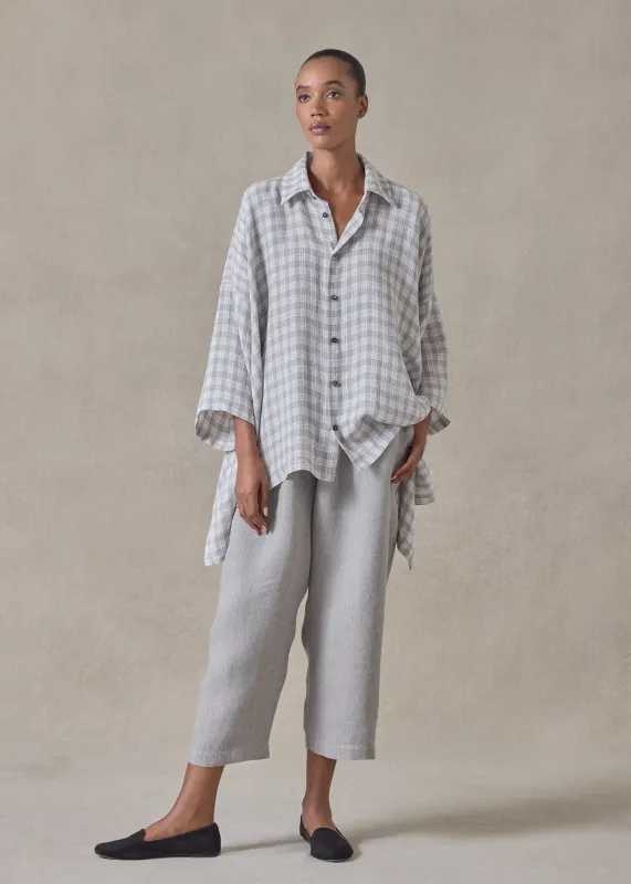 delave linen double pointed sides short sleeve shirt with collar - mid plus (stone) made by eskandar