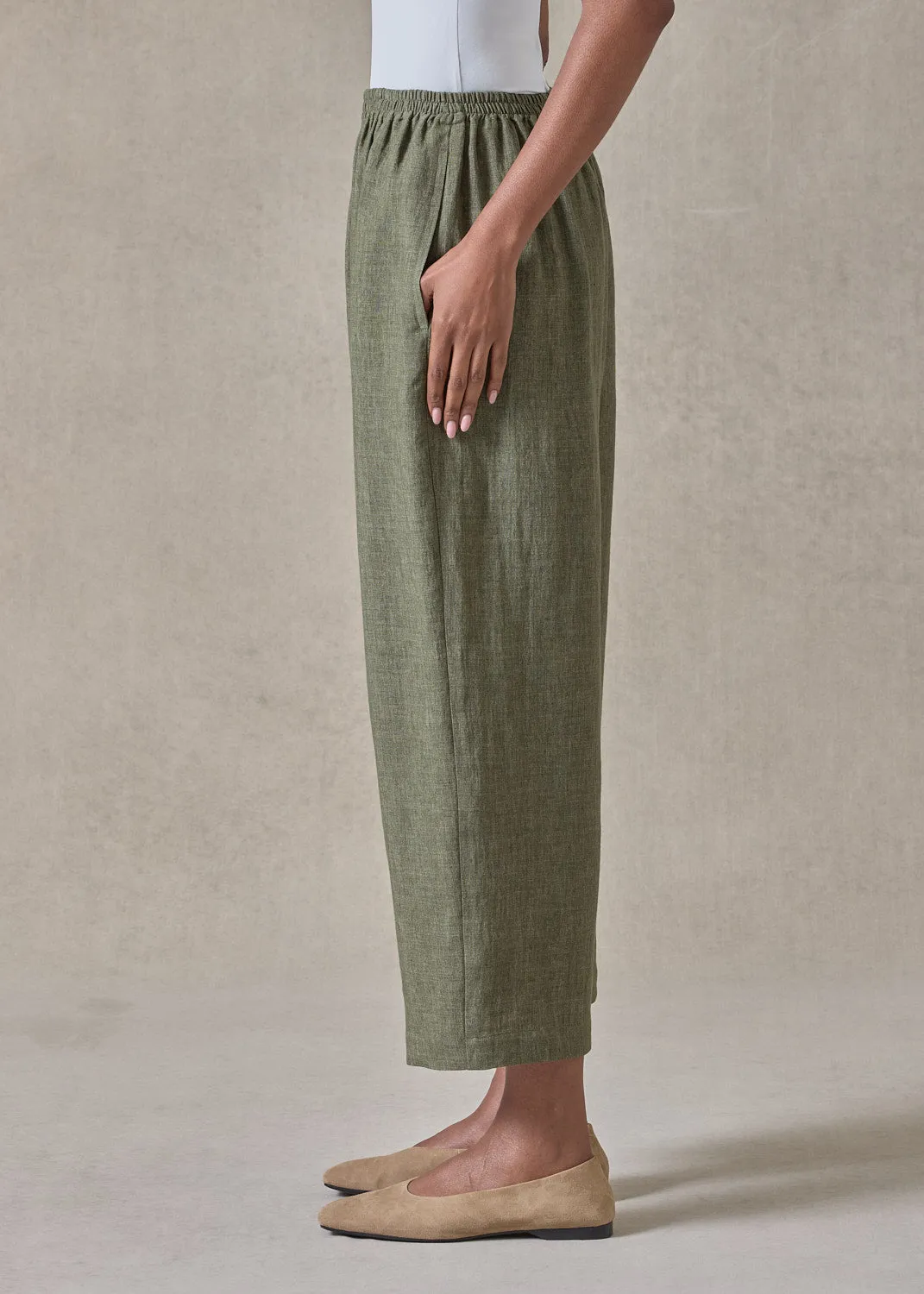 lightweight delave linen japanese trouser (olive) sold by eskandar product image thumbnail 3