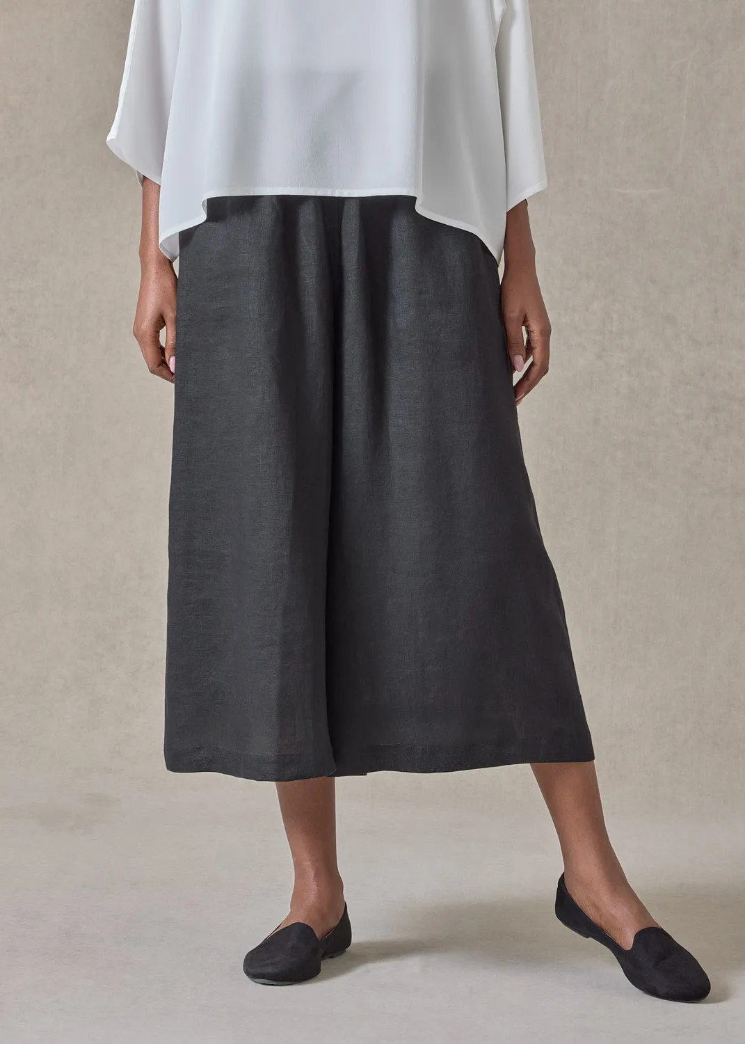handkerchief linen flared culotte (black) sold by eskandar