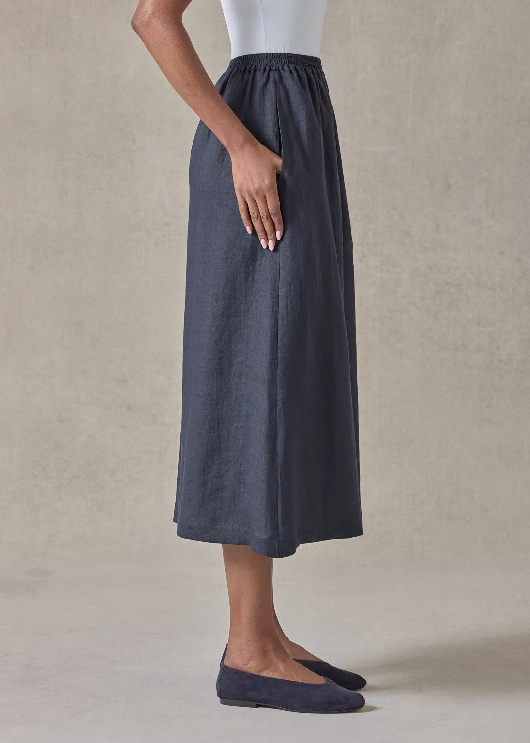 handkerchief linen flared culotte (navydark) sold by eskandar product image thumbnail 3