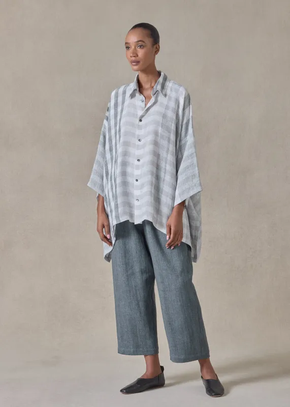 linen double pointed sides shirt with collar - mid plus (petrol) sold by eskandar