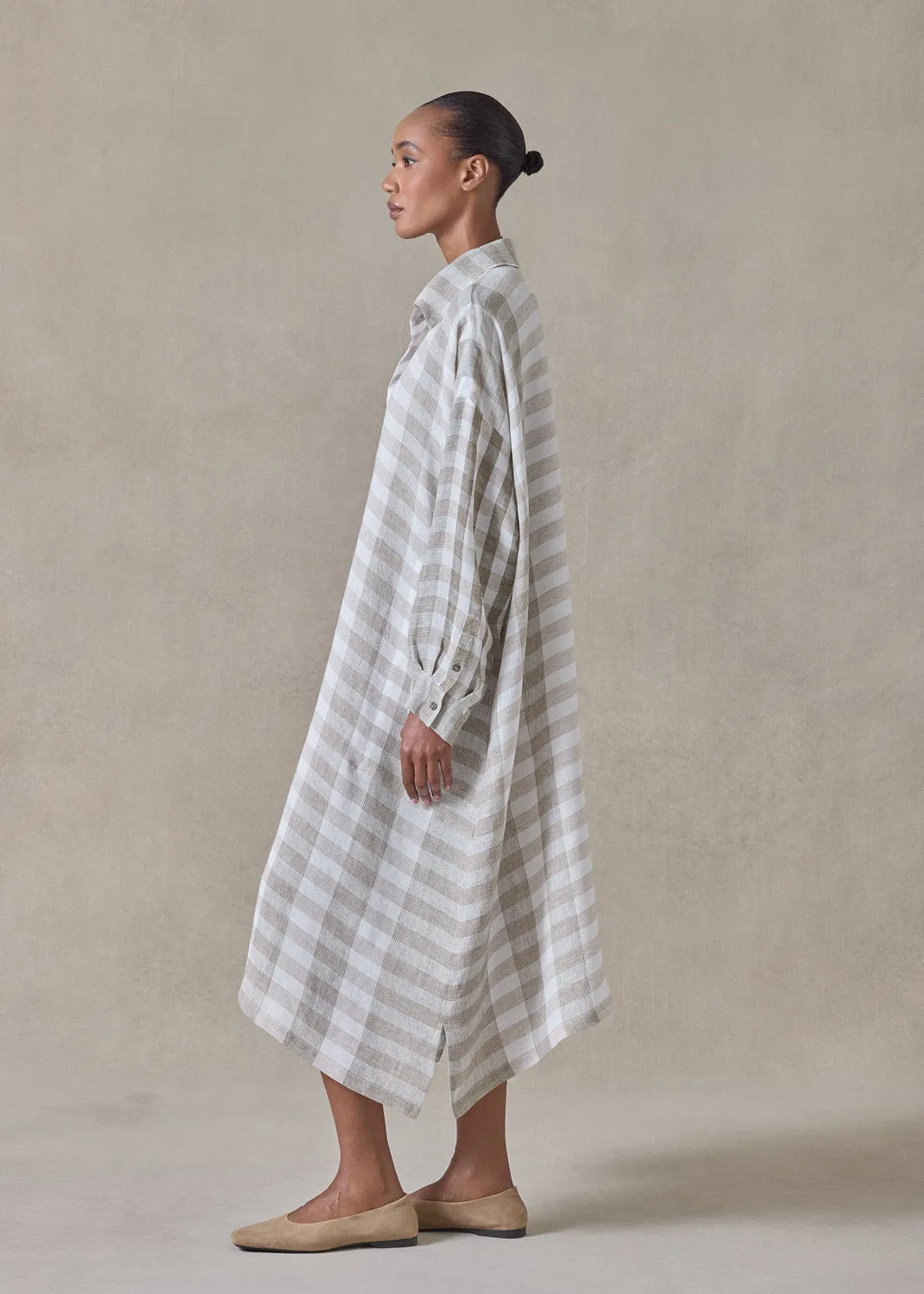 linen wide a-line shirt dress with collar (olive) sold by eskandar product image thumbnail 5