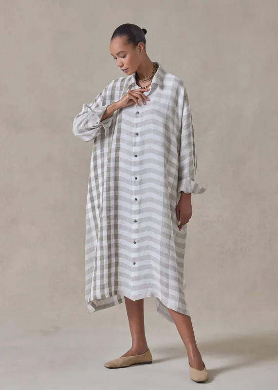 linen wide a-line shirt dress with collar (olive) made by eskandar