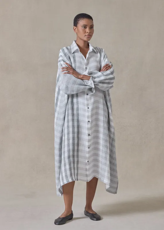 linen wide a-line shirt dress with collar (petrol) made by eskandar