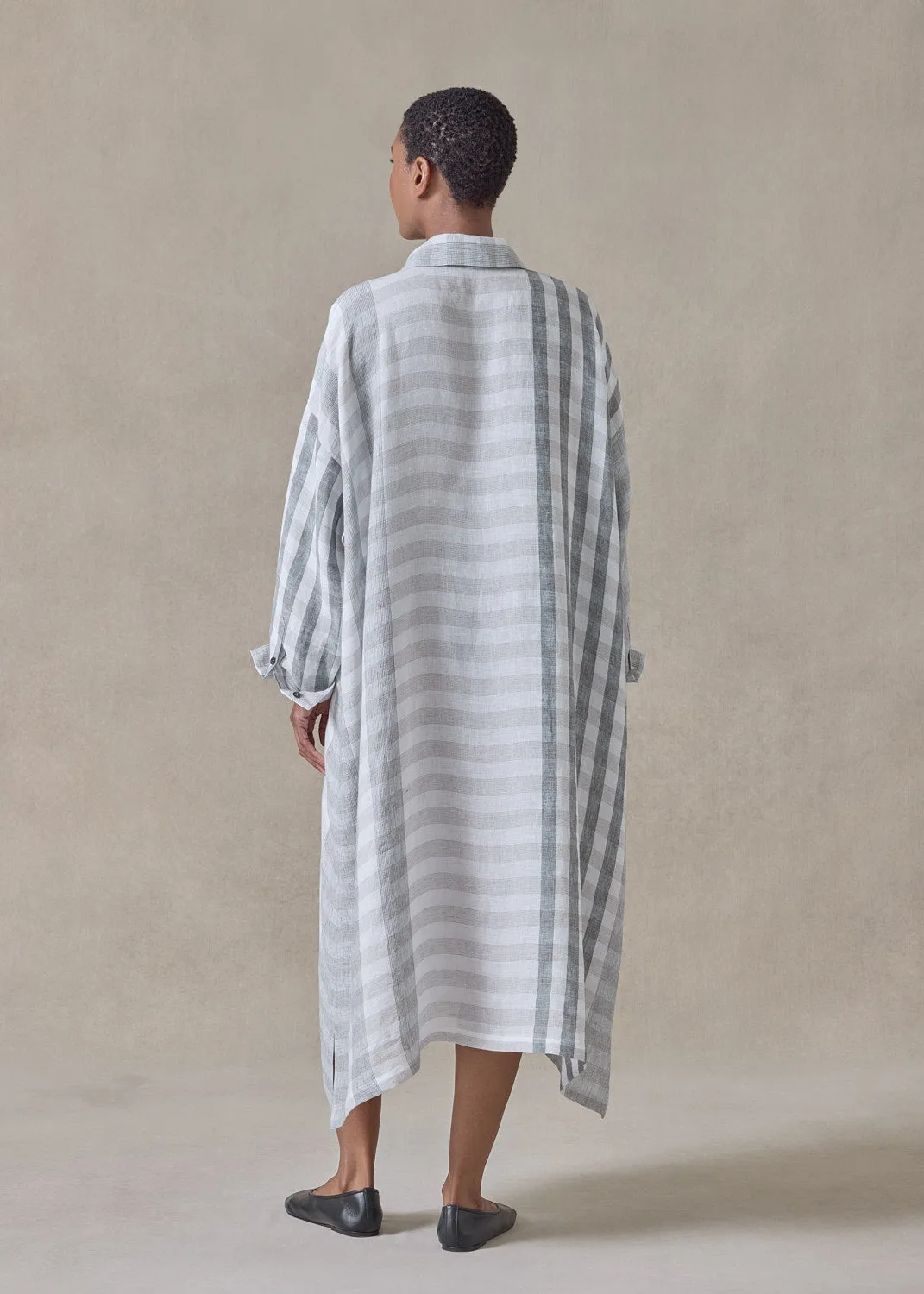 linen wide a-line shirt dress with collar (petrol) sold by eskandar product image thumbnail 4