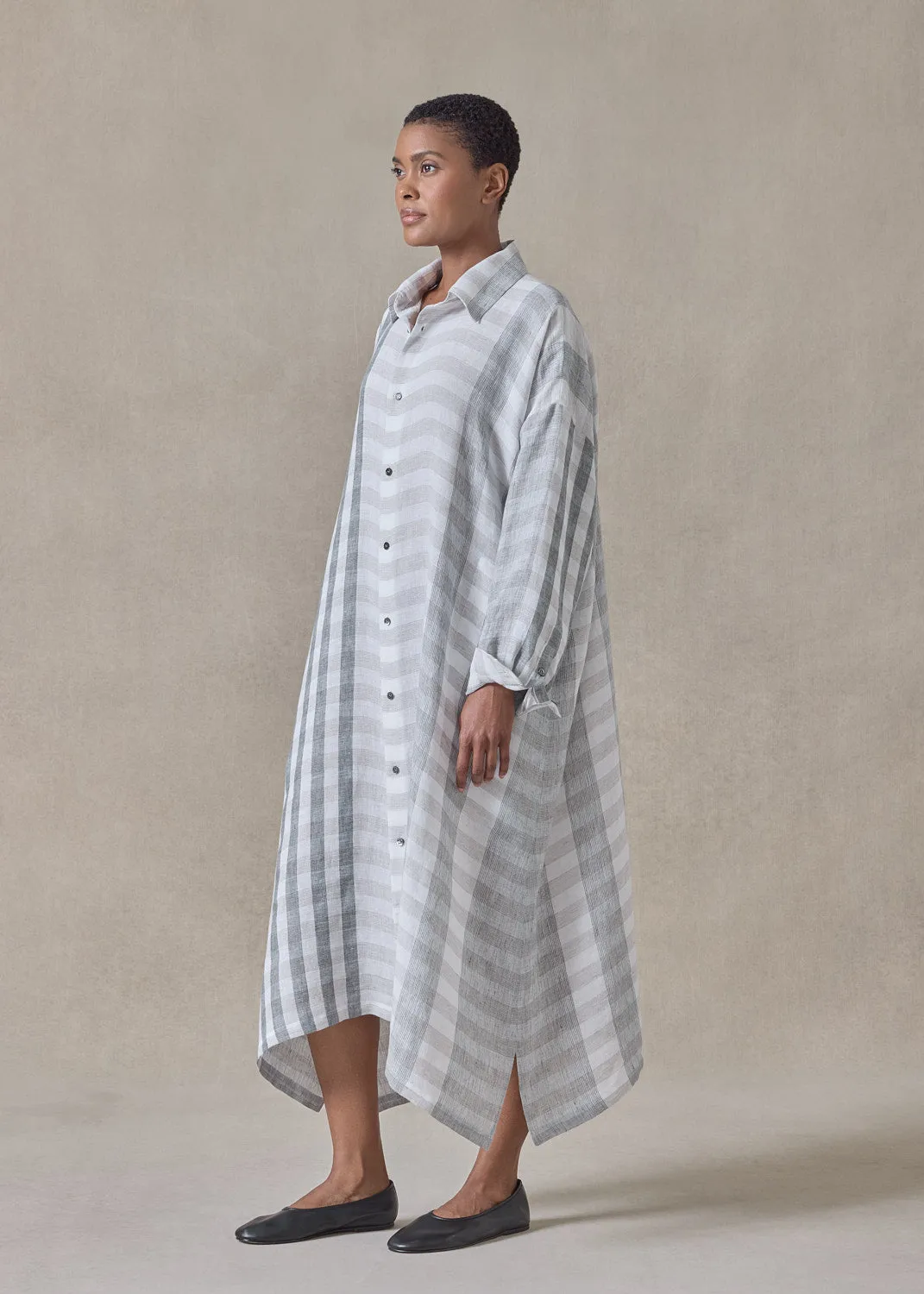 linen wide a-line shirt dress with collar (petrol) sold by eskandar product image thumbnail 3