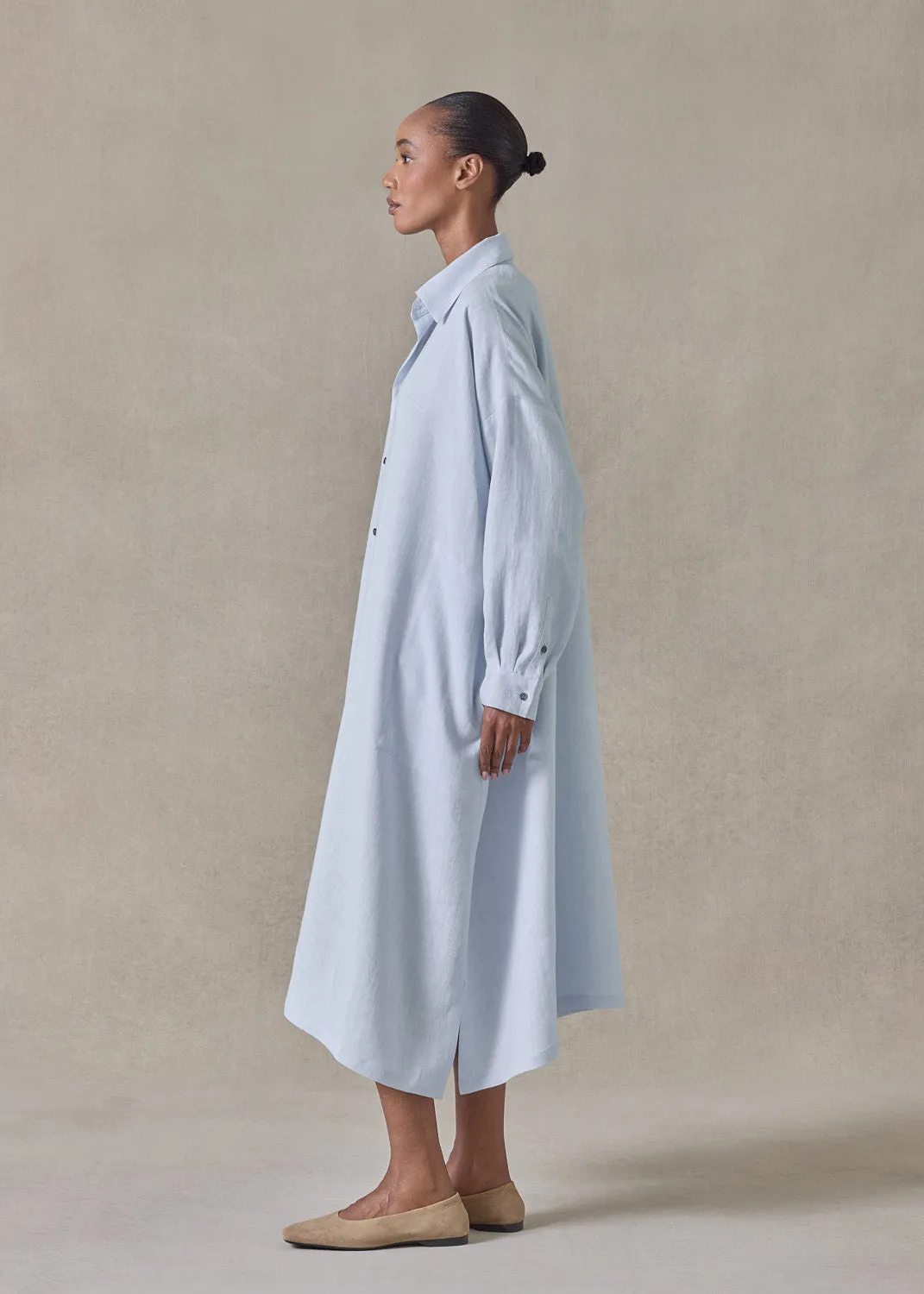 lightweight linen wide a-line shirt dress with collar (bridgertonblue) sold by eskandar product image thumbnail 5