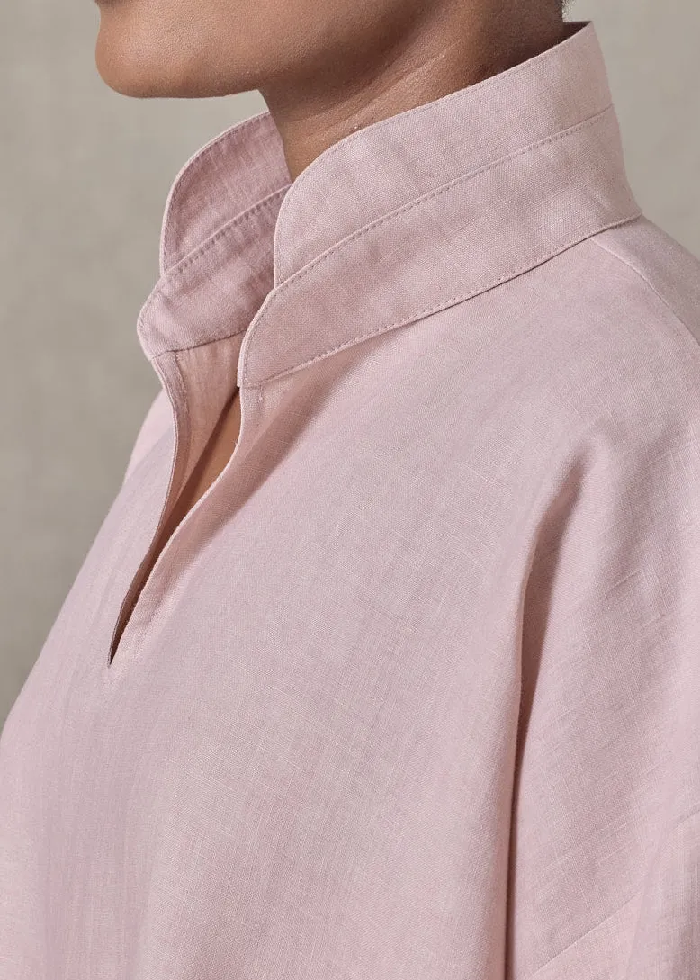 linen a-line short sleeve tunic with double stand collar - mid (rosepowder) sold by eskandar product image thumbnail 5