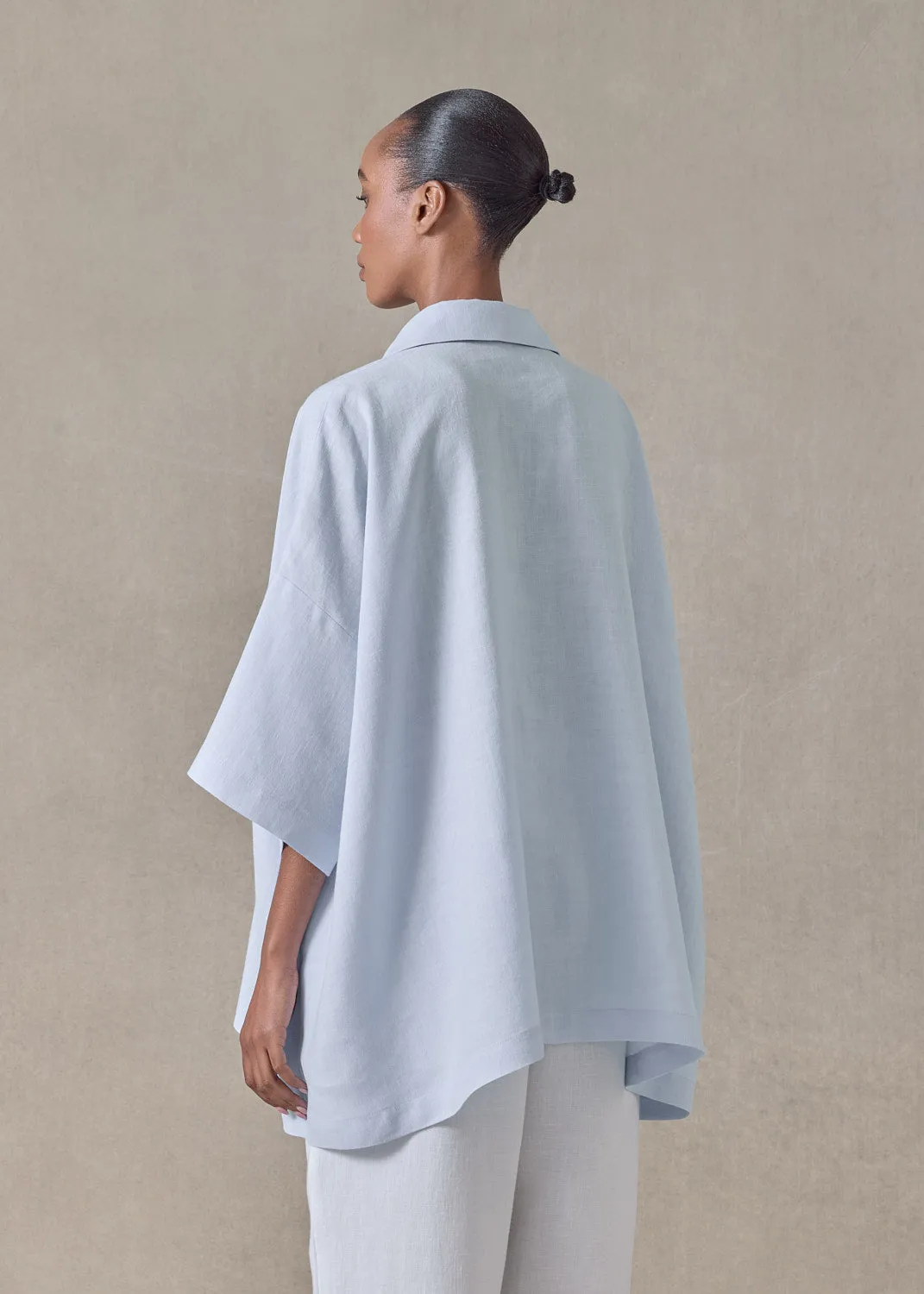 lightweight linen angle to front side seam short sleeve tunic - long (bridgertonblue) sold by eskandar product image thumbnail 4