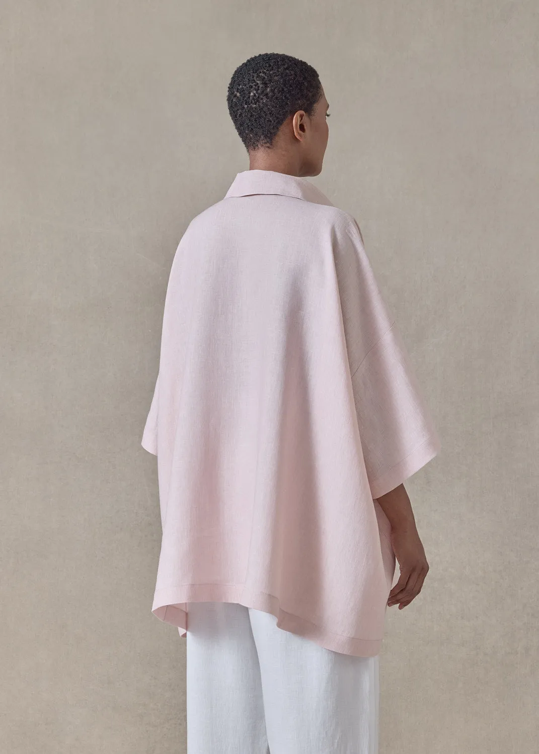 linen angle to front side seam short sleeve tunic with collar - long (palepink) sold by eskandar product image thumbnail 4