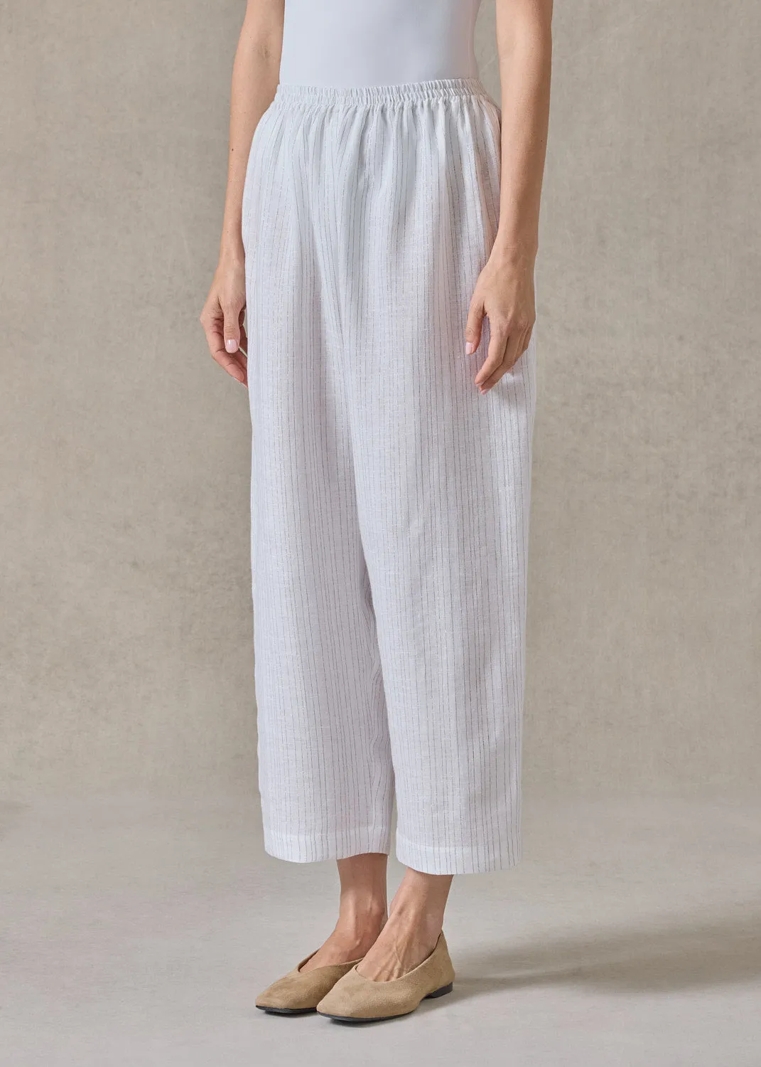 extrafine gold stripe linen japanese trouser (white) sold by eskandar product image thumbnail 3